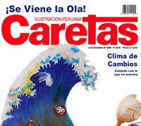 Portada Caretas - 2008 - Como parte de un trabajo en la universidad, realizamos una propuesta de portada para la revista peruana CARETAS. Esta fue creada a partir de una fotografía, tanto el personaje como el fondo fue hecho a mano.
